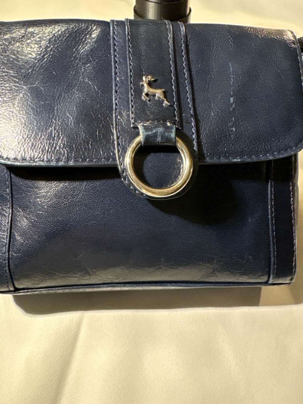 Ashwood Vintage Navy Leather Crossbody Bag Small Flap Purse Adjustable Strap